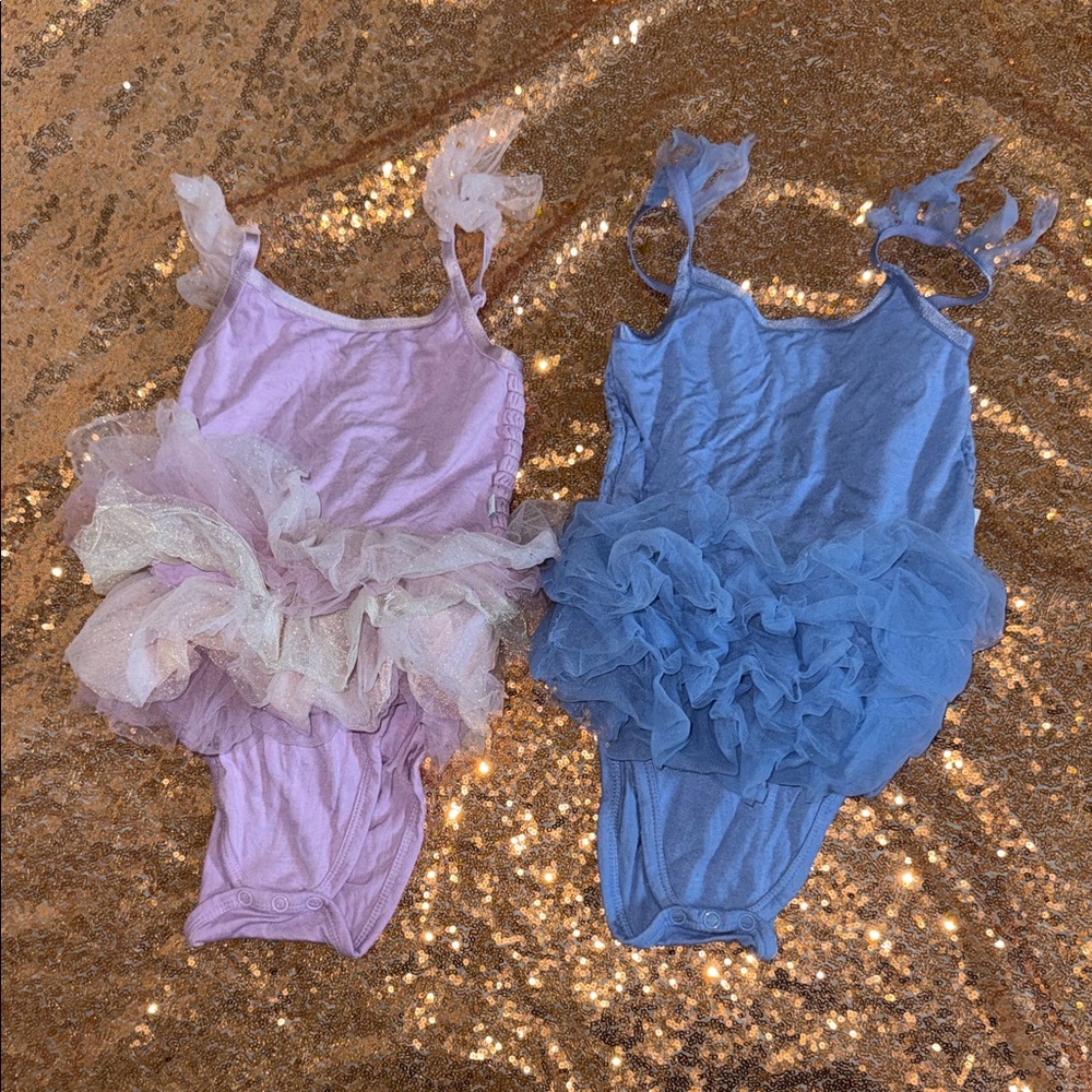 Posh Peanut TuTu Baby Onesies, Blue and Pink Ruffled, 6 months